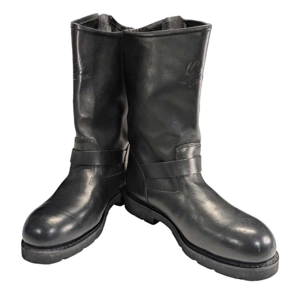 Harley Davidson Leather Black 12" Tall Riding Boots Buckle Straps Men Size 11.5